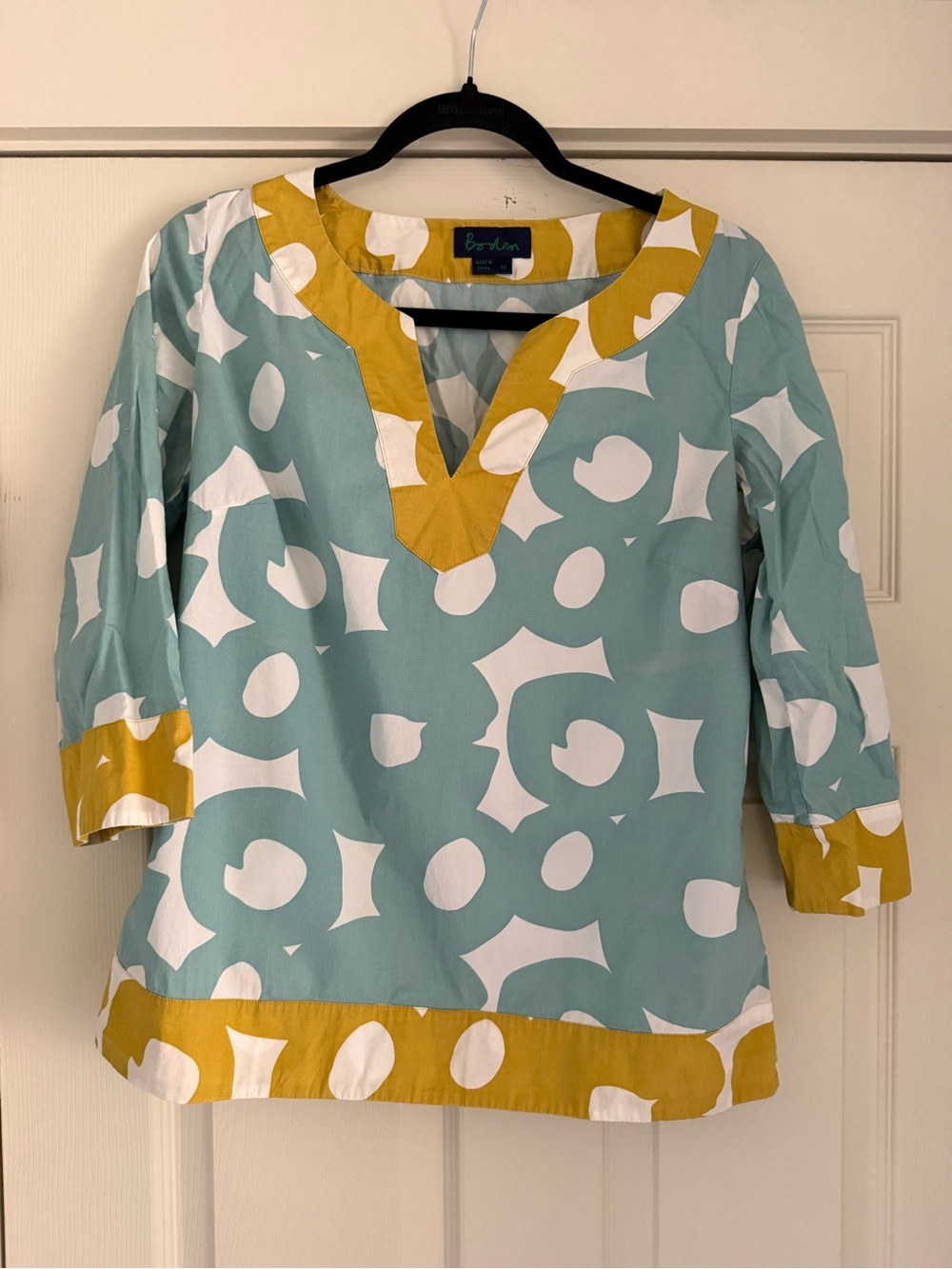 Boden Aqua & Mustard Abstract-Print Cotton Tunic
